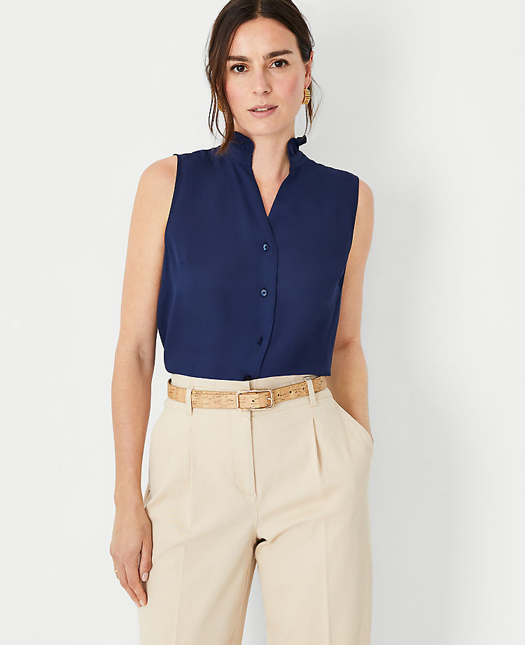 Ruffle Button Sleeveless Top