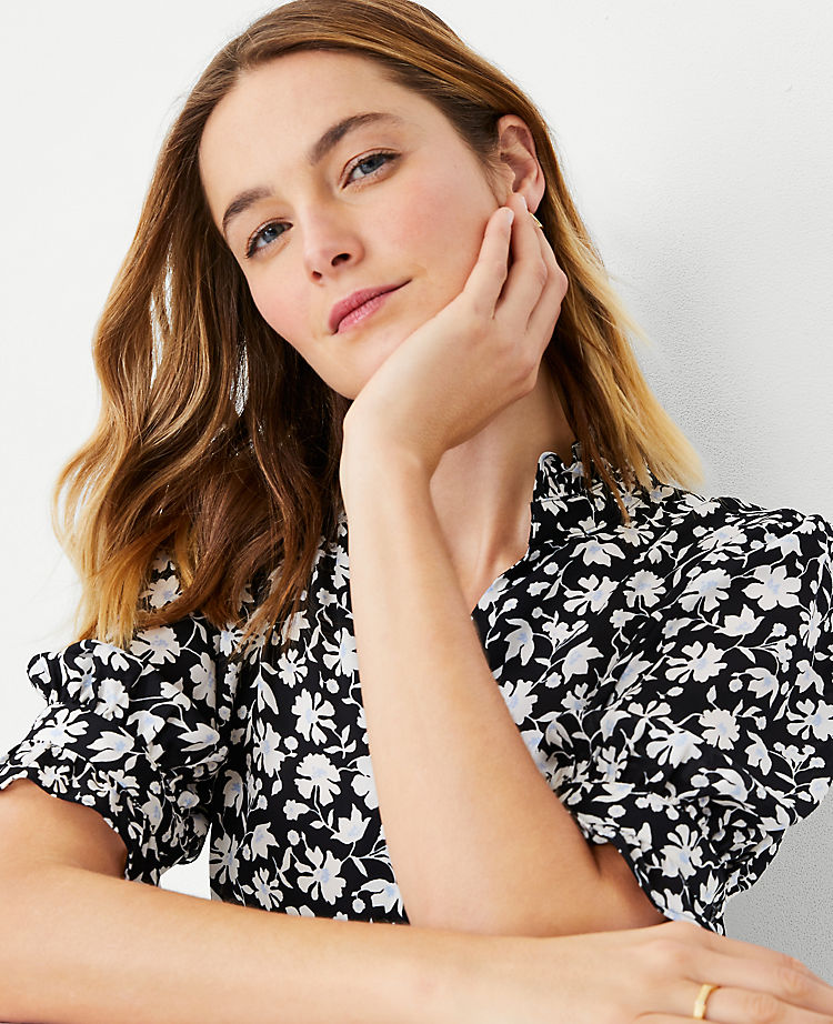Ann Taylor Outlet |  Floral Ruffle Button Top