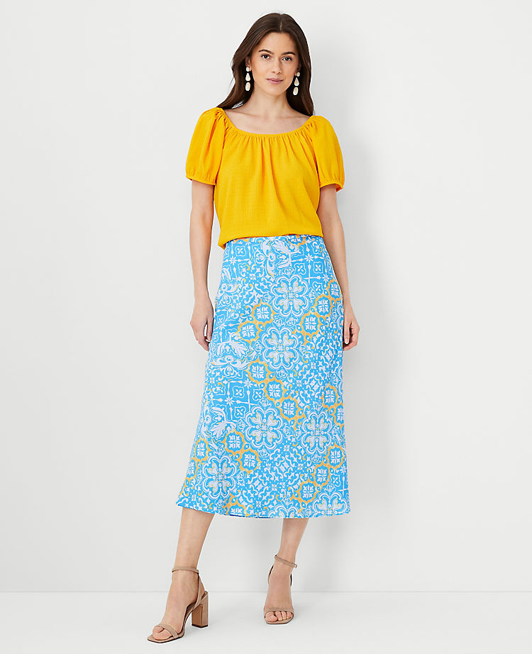 Tile Print Side Zip Midi Skirt