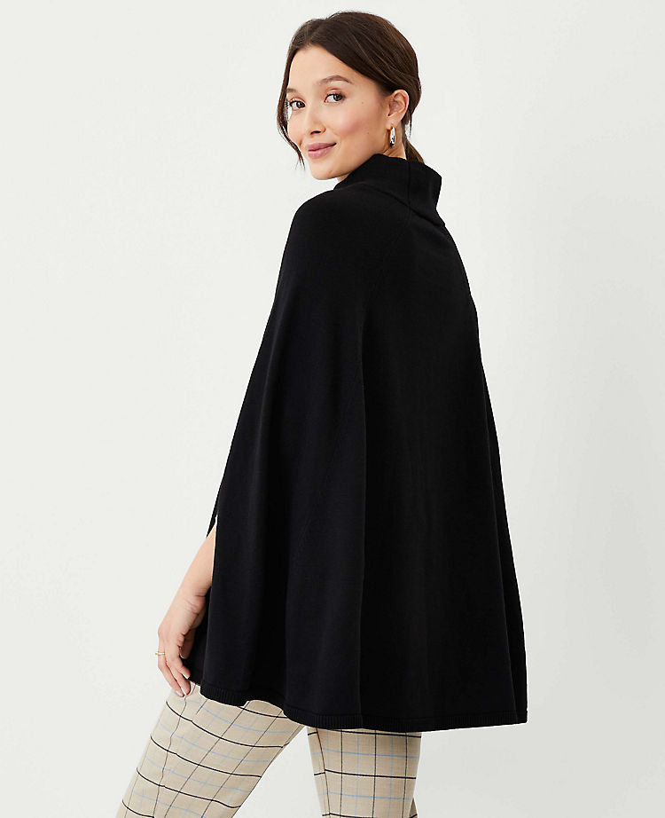 Mock Neck Button Poncho