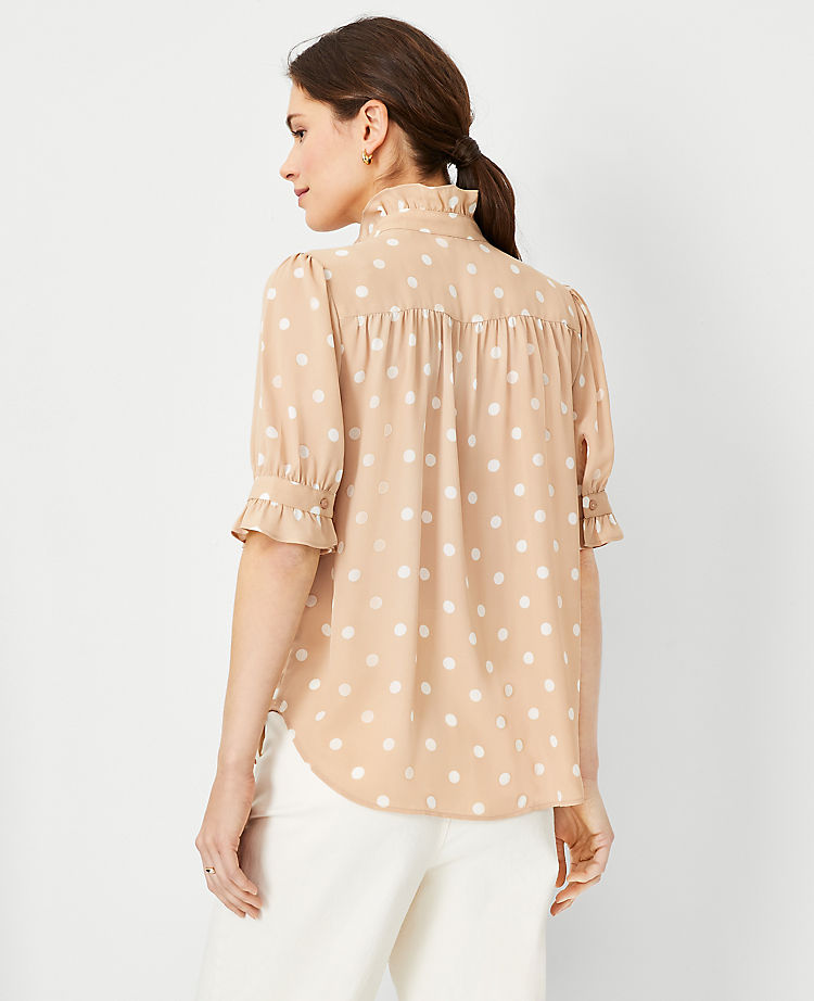 Ann Taylor Outlet |  Polka Dot Ruffle Button Top