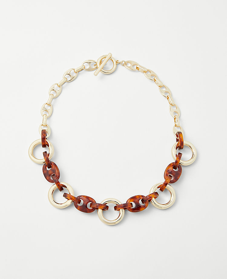 Tortoiseshell Print Chain Link Statement Necklace