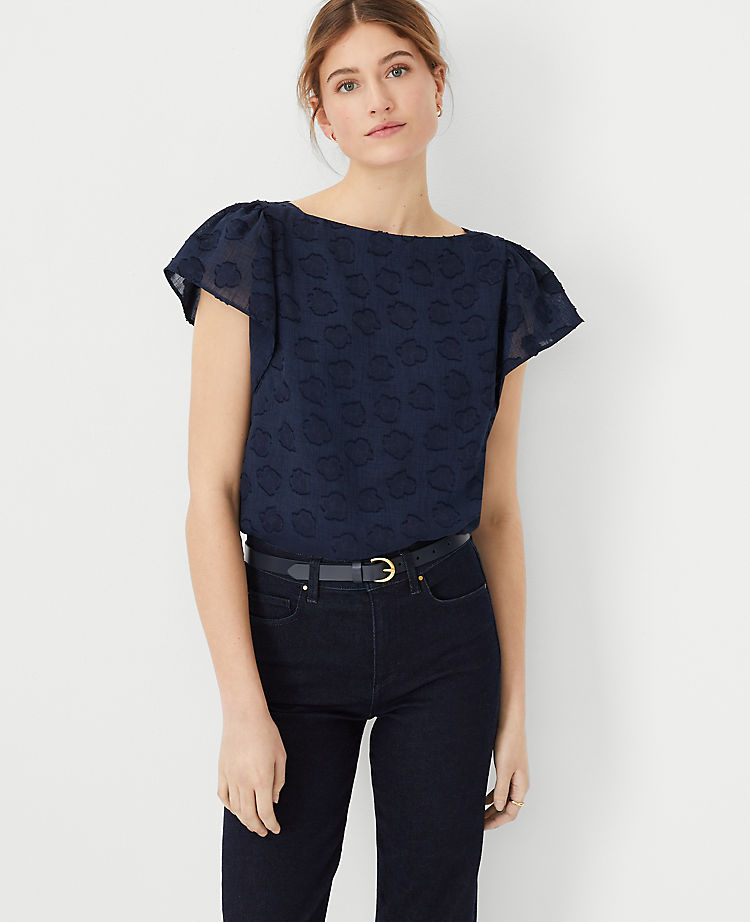 Ann Taylor Outlet |  Floral Clip Flutter Sleeve Square Neck Top