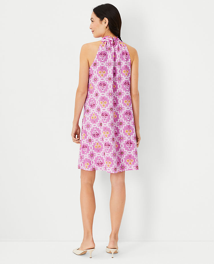 Tile Print Tie Neck Dress