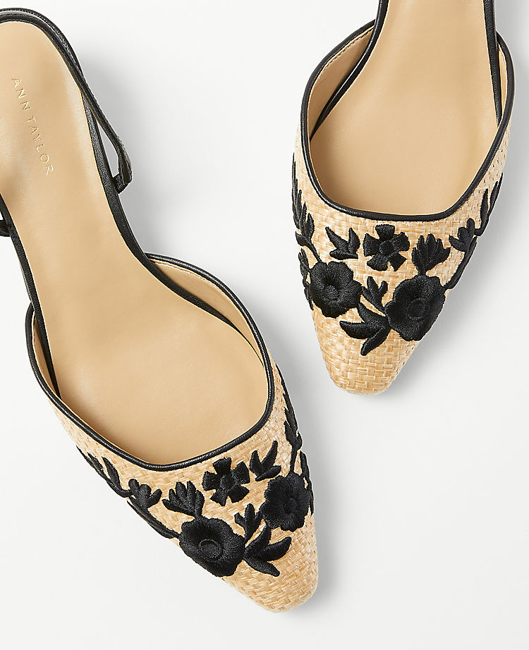 Embroidered Straw Blade Heel Slingback Pumps