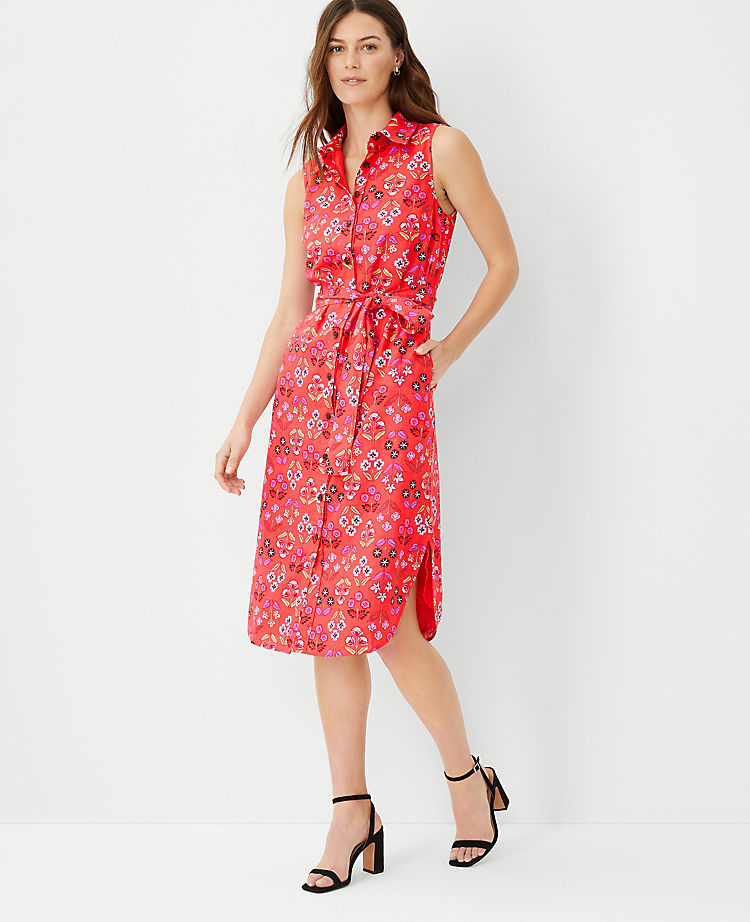 Floral Linen Blend Sleeveless Shirtdress