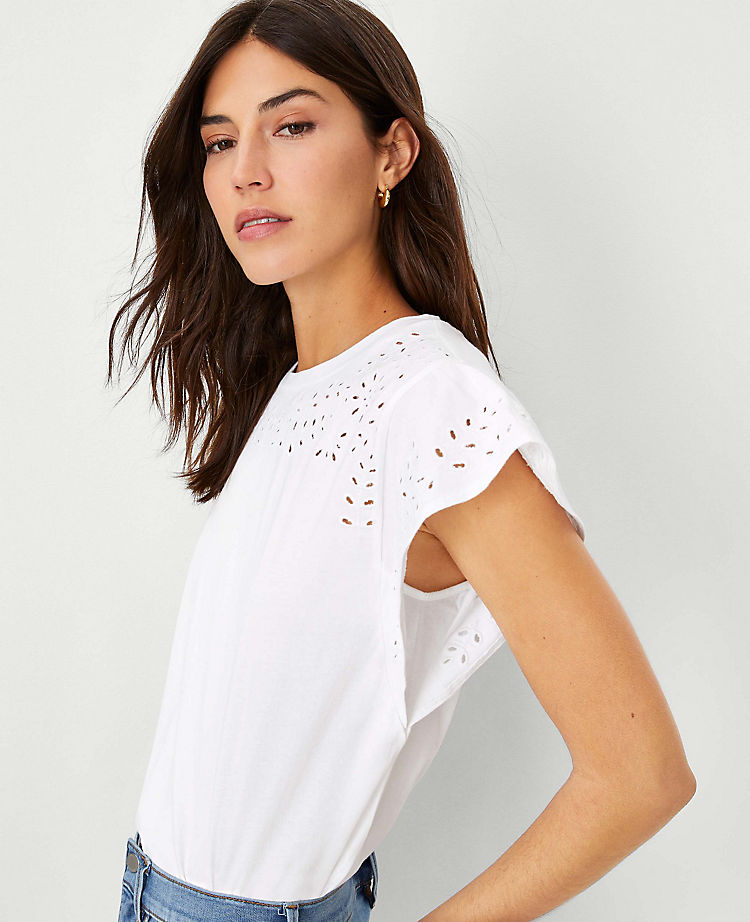 Ann Taylor Outlet |  Eyelet Cap Sleeve Tee