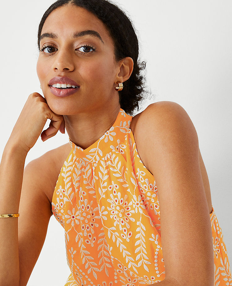 Eyelet Linen Blend Halter Top