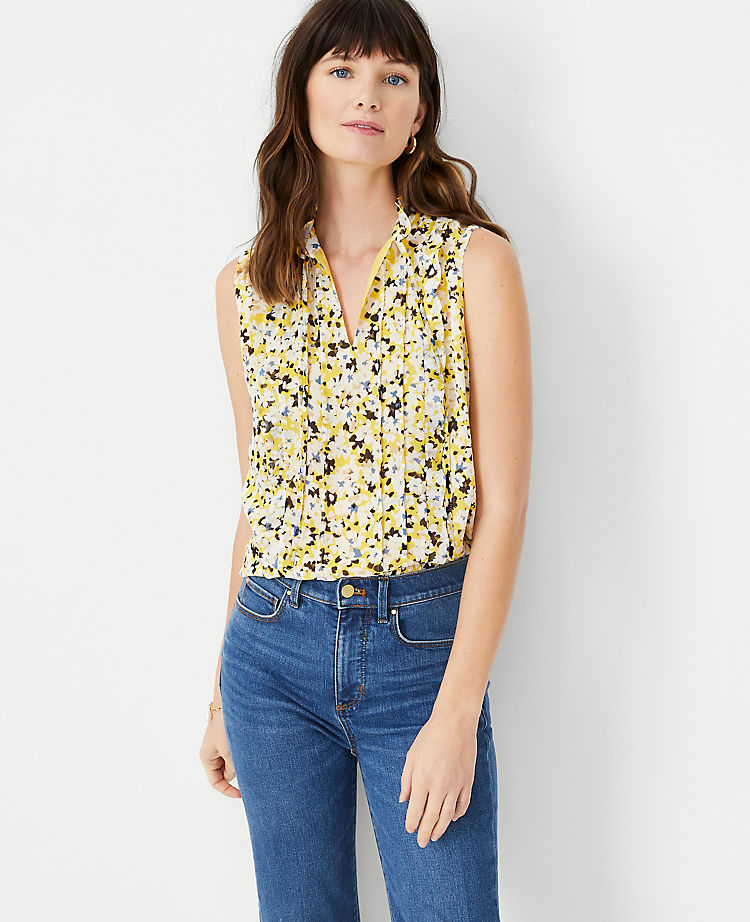 Ann Taylor Outlet |  Floral Ruffle Pintucked Popover Shell