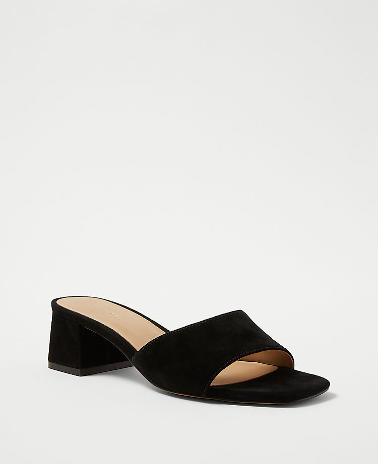Suede Block Heel Mule Sandals
