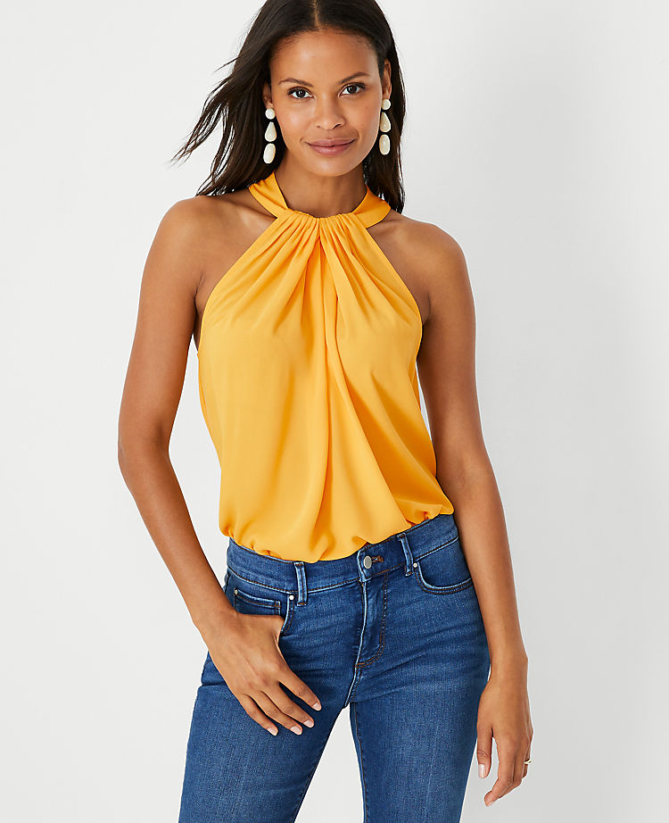 Mixed Media Draped Halter Top