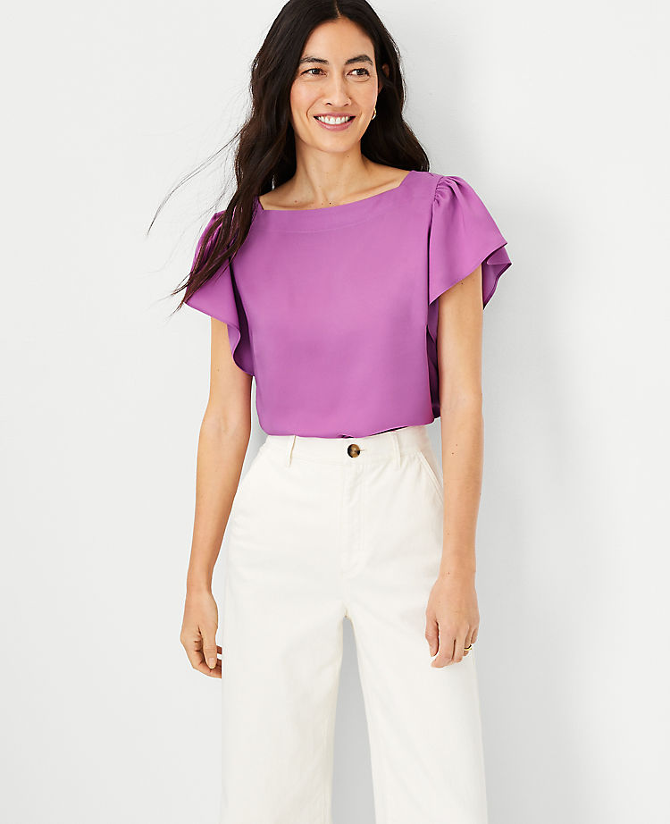 Ann Taylor Outlet |  Flutter Sleeve Square Neck Top