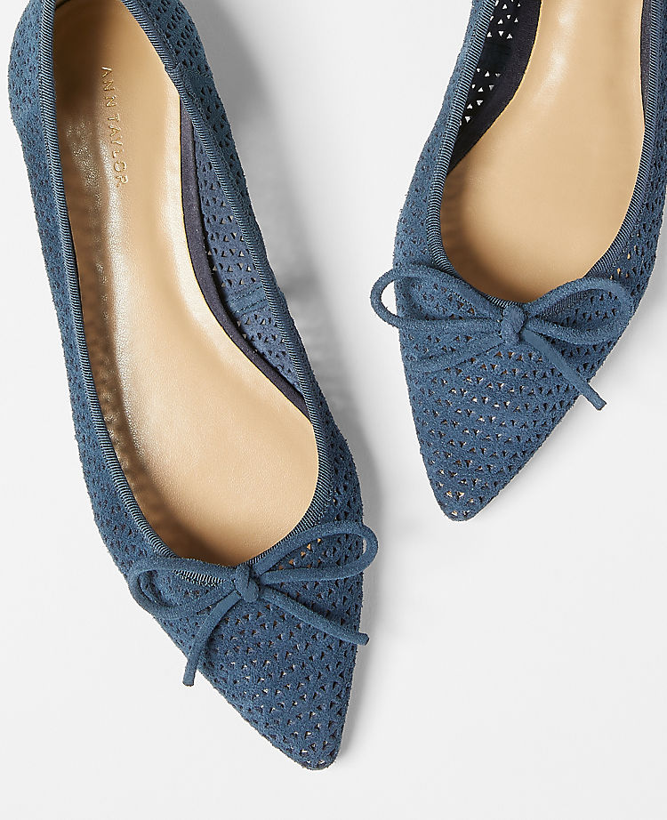 Perforated Suede Bow Flats