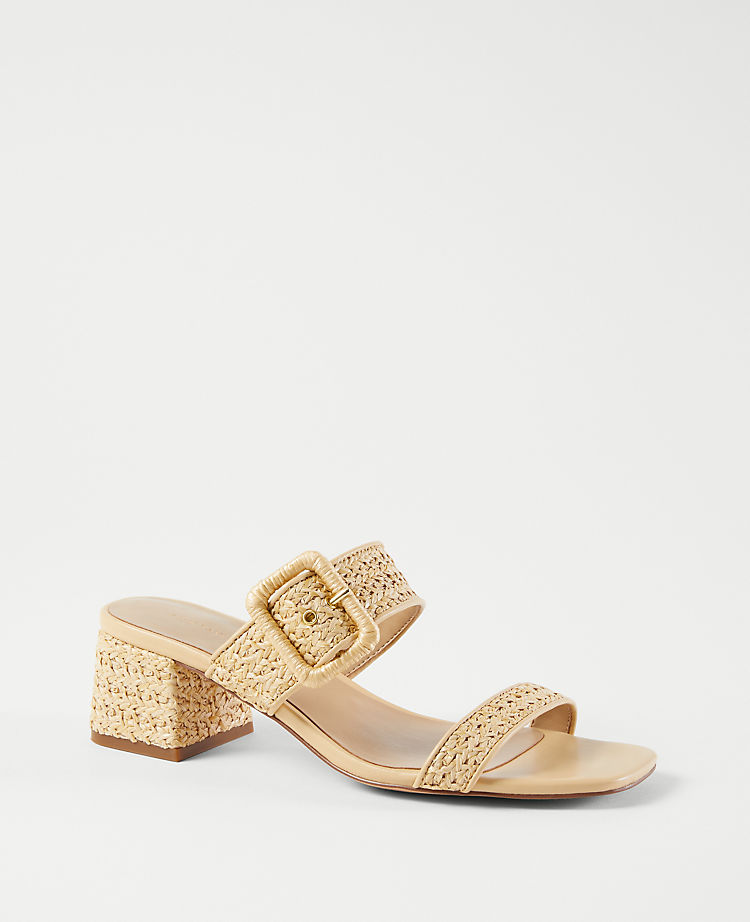 Straw Buckle Two Strap Sandals