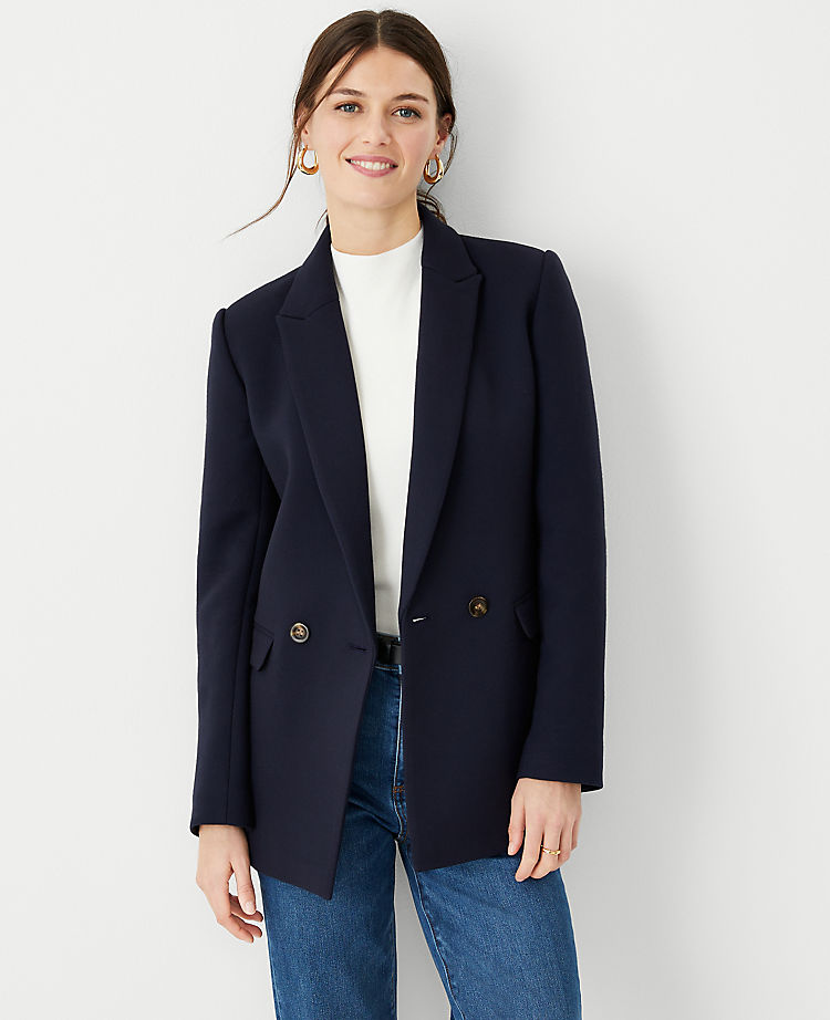Ann Taylor The Relaxed Double Breasted Long Blazer in Twill