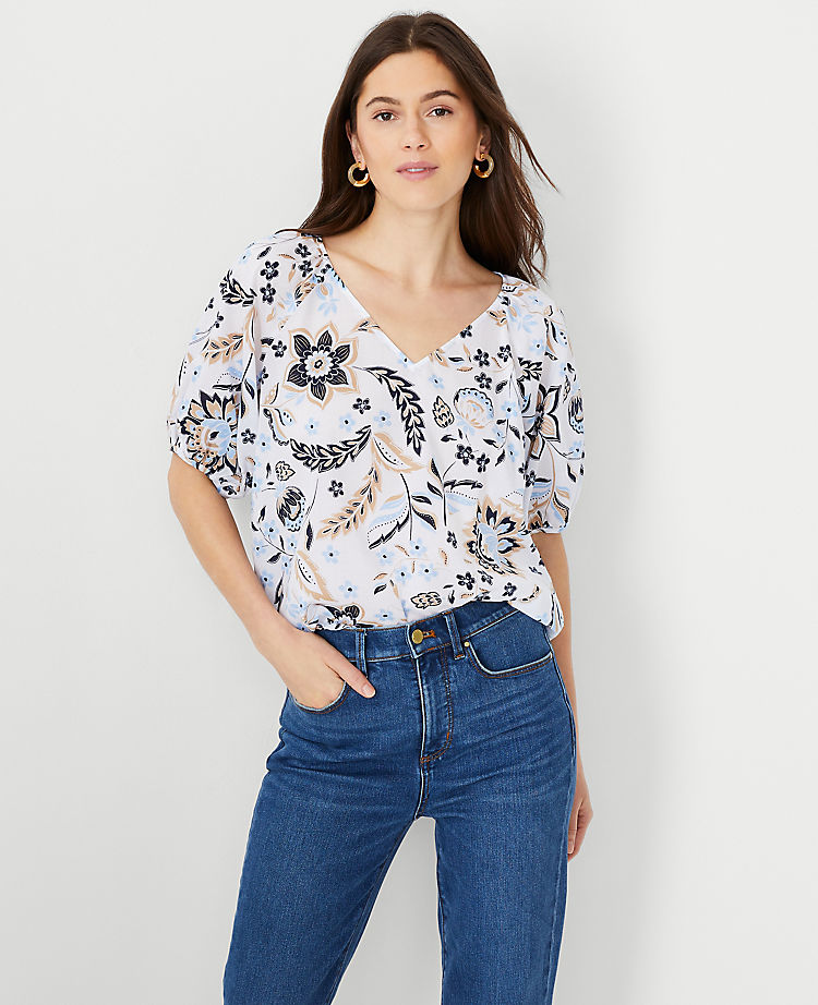 Floral Puff Tie Sleeve Top