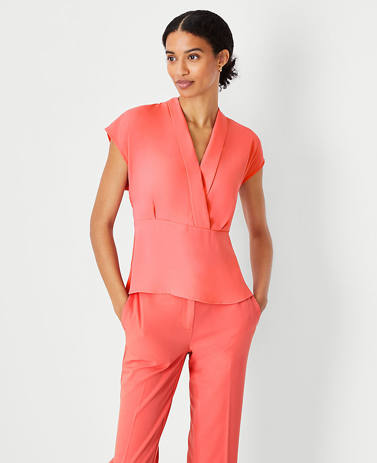 Ann Taylor Outlet |  Shawl Collar Mixed Media Peplum Top