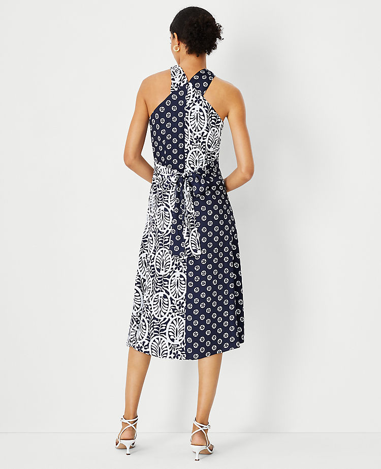 Mixed Floral Crossover Halter Dress