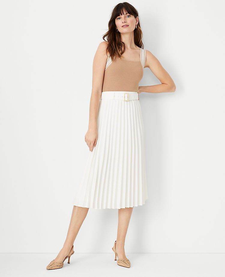 Belted Pleated Midi Skirt