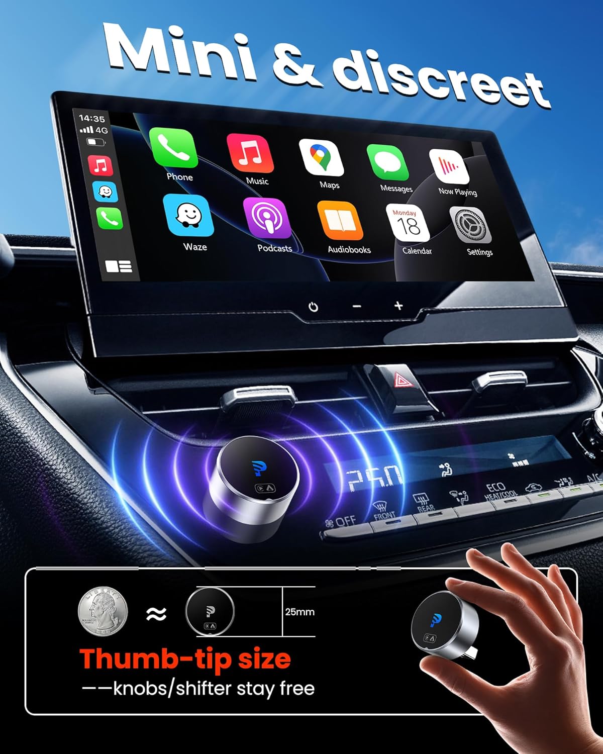 2-in-1 Wireless CarPlay & Android Auto Adapter,Mini Bluetooth USB A & USB C Dongle Convert Wired to Wireless Compatible with iPhone & Android Plug & Play Dongle, Fast Auto-Reconnect, Dual-Band 5Ghz