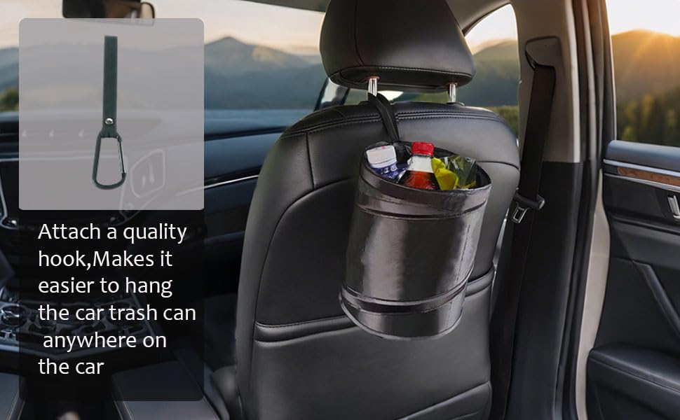 Leinoupt car Trash can,Foldable Car Trash bin, Suspended car Garbage Bag, Collapsible Car Garbage Can,Attached Hook， Car Trash Bins That are Convenient to Clean(1.5 Gallons)