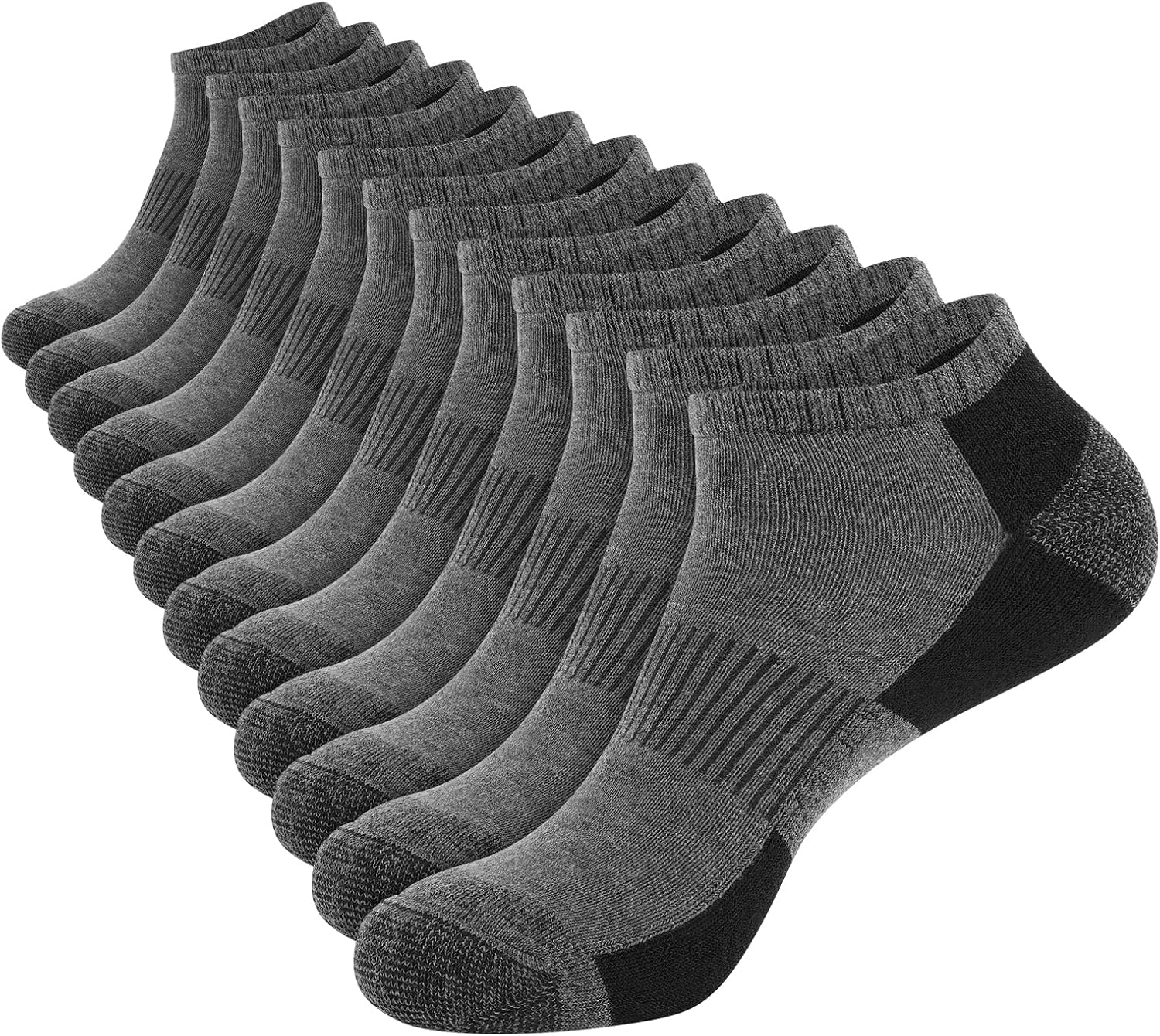 COOPLUS 12 Pack Mens Cushioned Ankle Socks, Low Cut Breathable Casual Socks (Shoe Size 6-11)