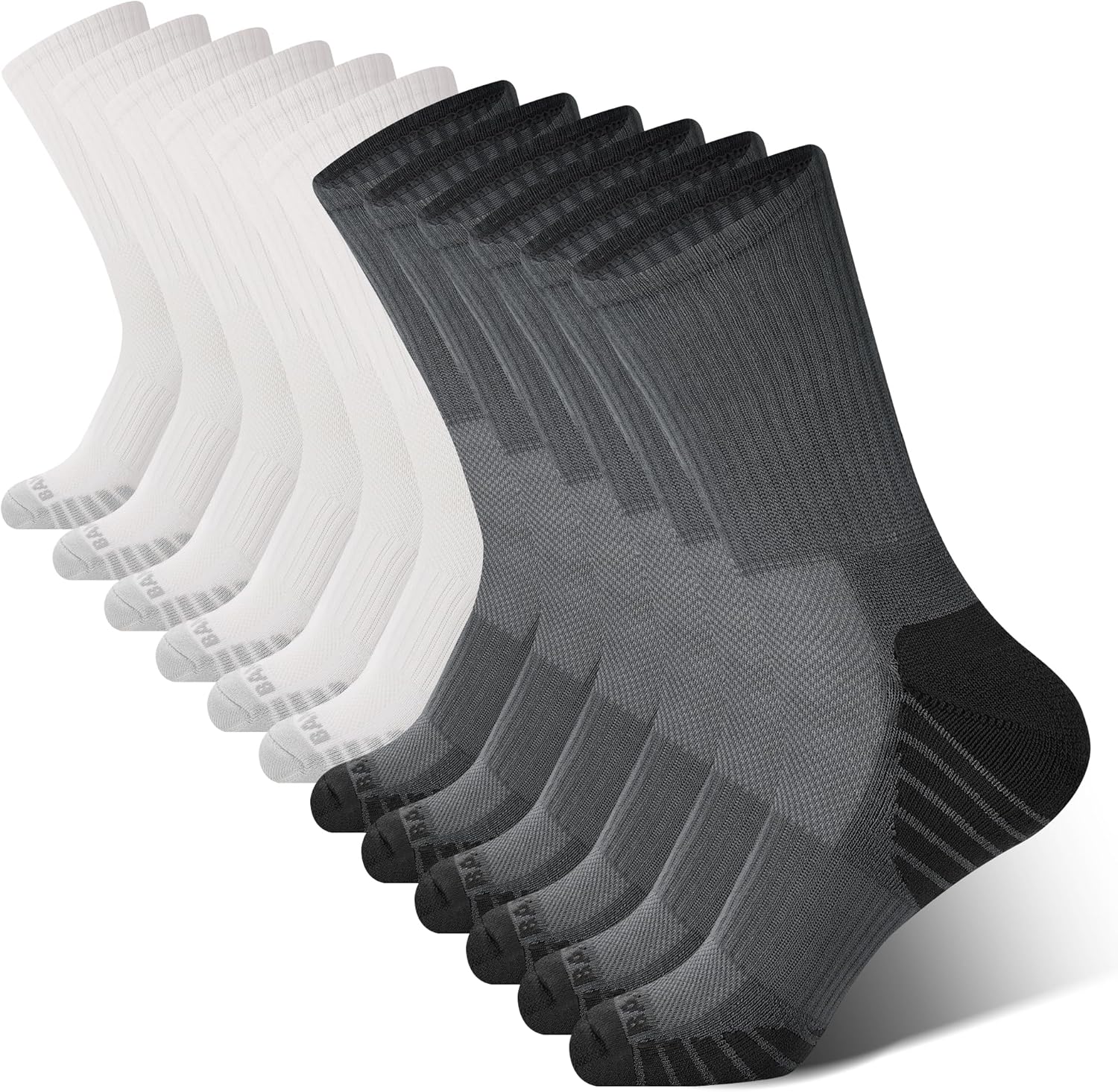 BAMBOO COOL Men's Crew Socks Athletic Running Sports Socks, Cushioned Moisture Wicking, Breathable Arch Support 6 Pack