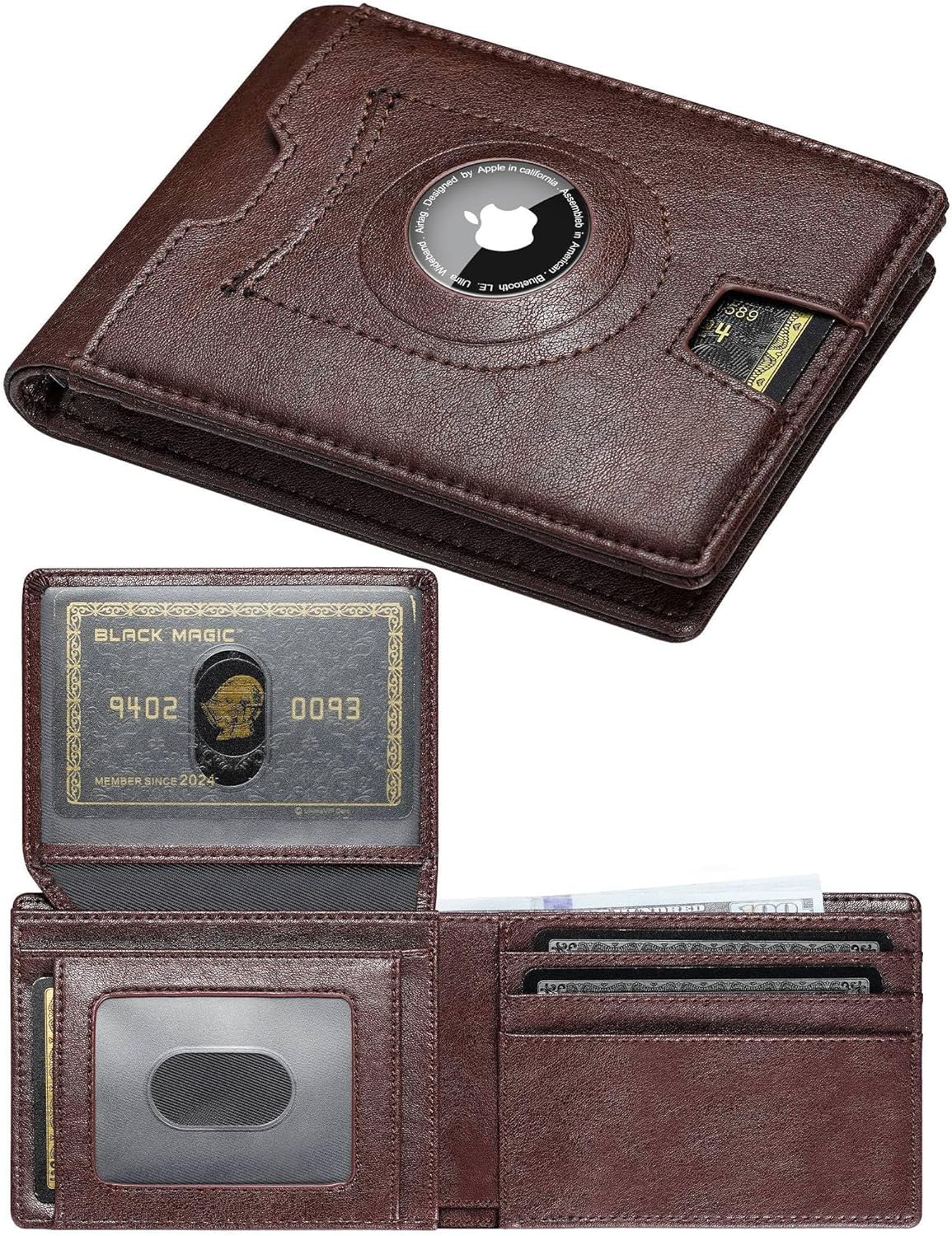 furid Air Tag Wallet Men Slim: Minimalist 2 ID Window RFID Leather Wallets with Airtag Holder - Gifts for Husband Father at Birthday Anniversary