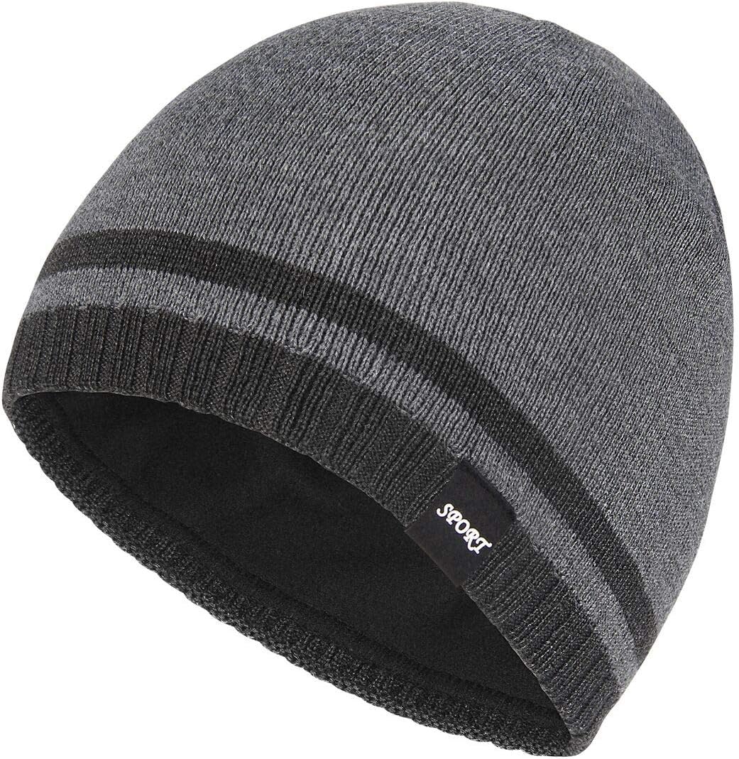 Bodvera Mens Winter Beanie Hat Warm Knit Cuffed Plain Toboggan Ski Skull Cap (3 Patterns)