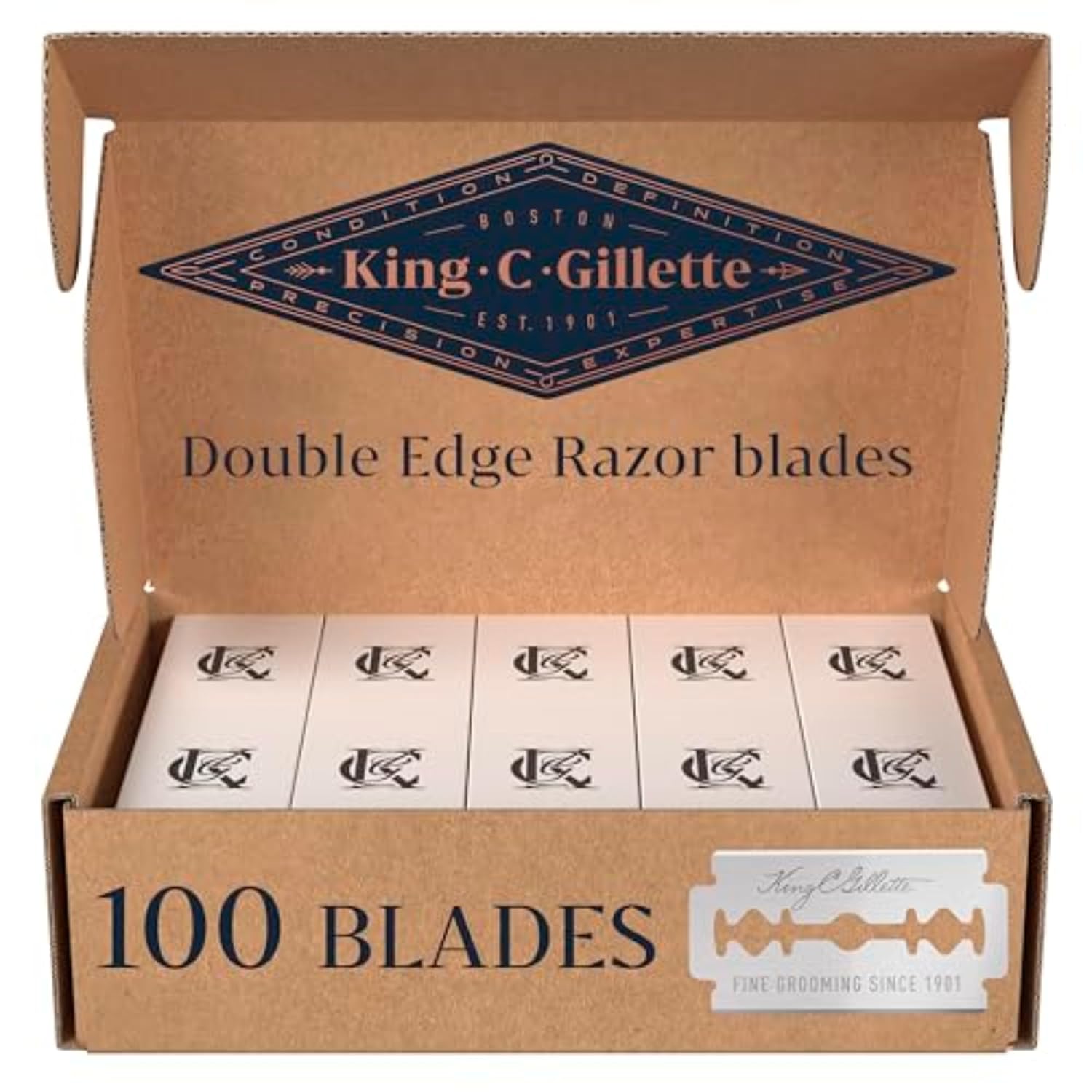 King C. Gillette Double Edge Safety Razor Blades 10 count, Stainless Steel Platinum Coated Blades