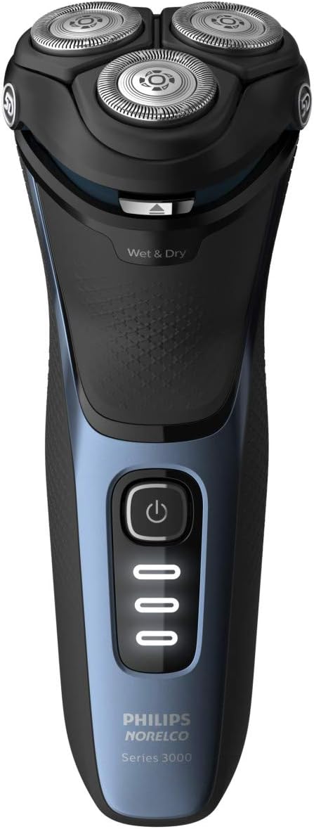 Philips Norelco Shaver 3900 Series, Wet and Dry Electric Shaver, P-Cap, Travel Pouch, Charging Stand, Storm Blue, Model S3341/92