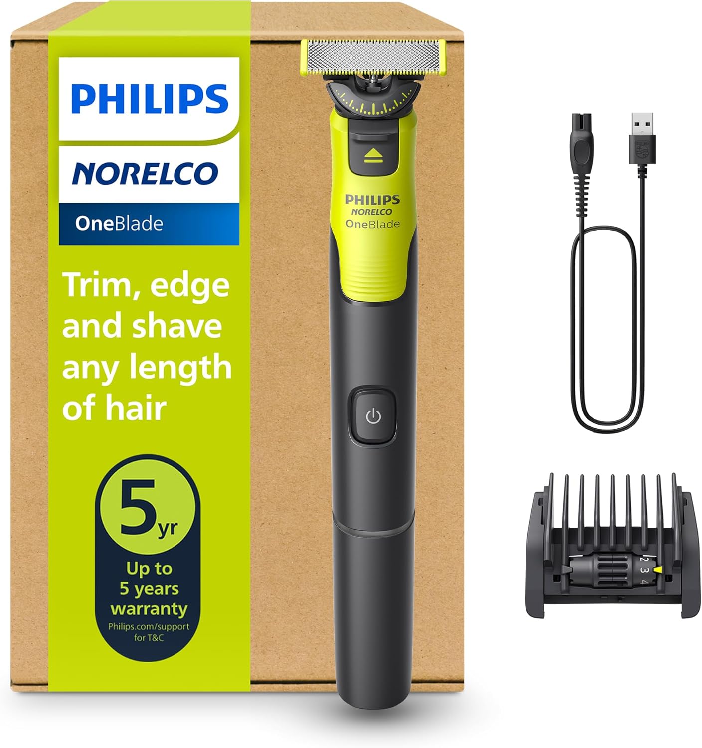 Norelco Philips OneBlade 360 with Connectivity Hybrid Face, Electric Beard Trimmer and Shaver, with 360 Blade Technology, 1x360 Blade for Face, 5in1 Adjustable Comb, Model QP4530/90