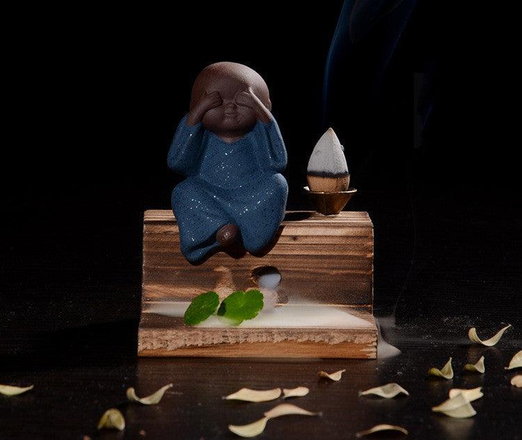 Backflow Incense Burner 4 No Small Monk Shang Dehua Ceramic Handicraft Ornaments Flowing Water Creative Fire Wood Zen Little Novice Monk