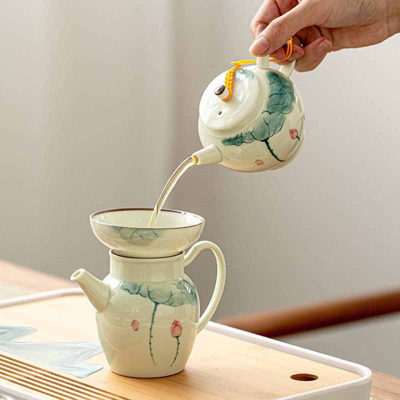 Painted Lotus Porcelain Tea Strainers Chinese Tea Leaf Spice Filter Chinese Kung Fu Tea Accessories