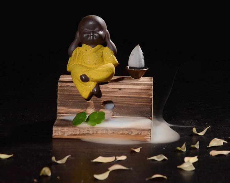 Backflow Incense Burner 4 No Small Monk Shang Dehua Ceramic Handicraft Ornaments Flowing Water Creative Fire Wood Zen Little Novice Monk