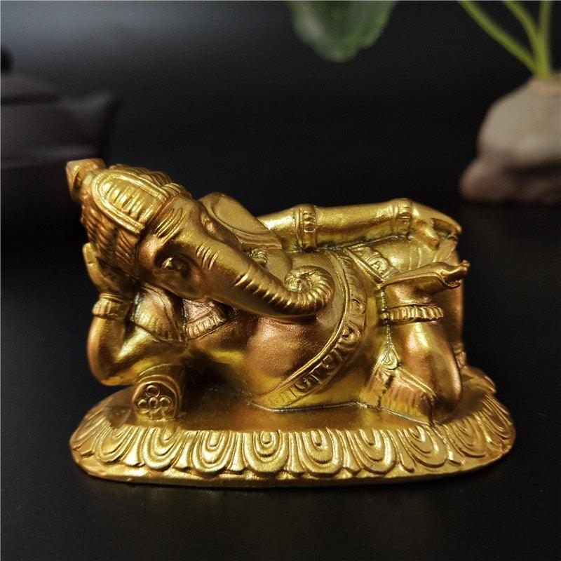 Golden Lying Ganesha Statue Hindu God Sculpture Ganesh