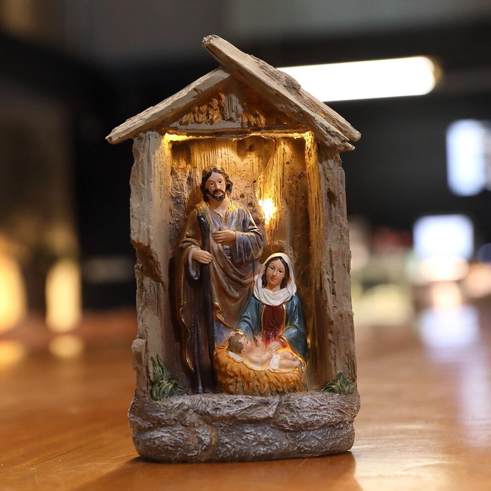 Nativity Scene Set Holy Family Statue Christmas Ornament Jesus Manger