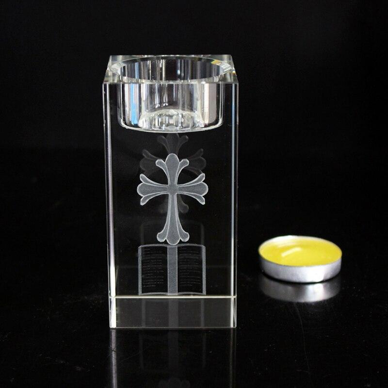 European Antique Clear Crystal Candle Holder Laser Engraving Cross