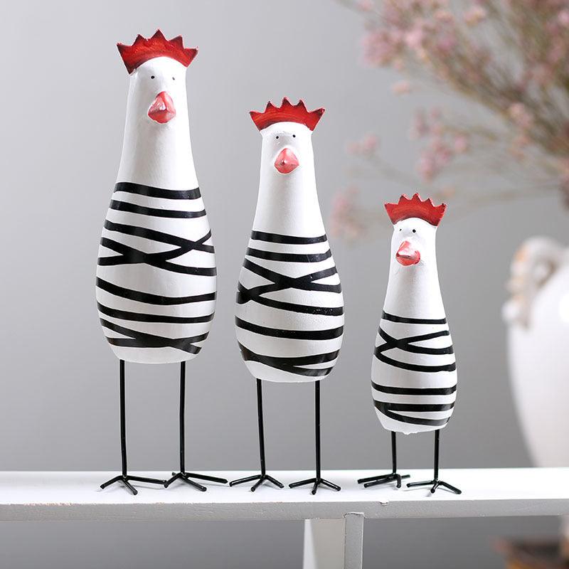 Wooden Handicraft Carved Chicken Family 3-piece Set