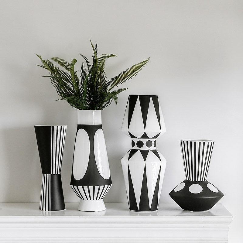 Creative black and white geometric ceramic vase