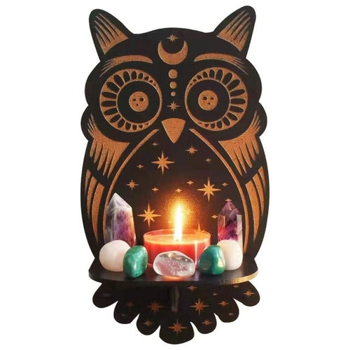 Wolf Hamsa Hand Owl Wood Wall Shelf Crystal Holder Essential Oil