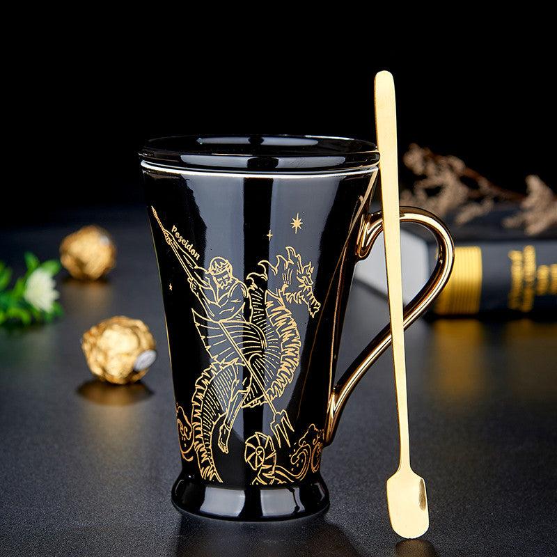 Greek Mythology Creative Ceramic Mug With Lid Spoon