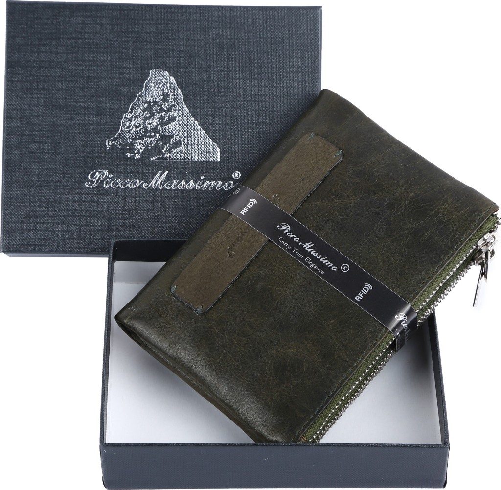 Picco MassimoWomen Green Genuine Leather RFID  Wallet - Mini(12 Card Slots)