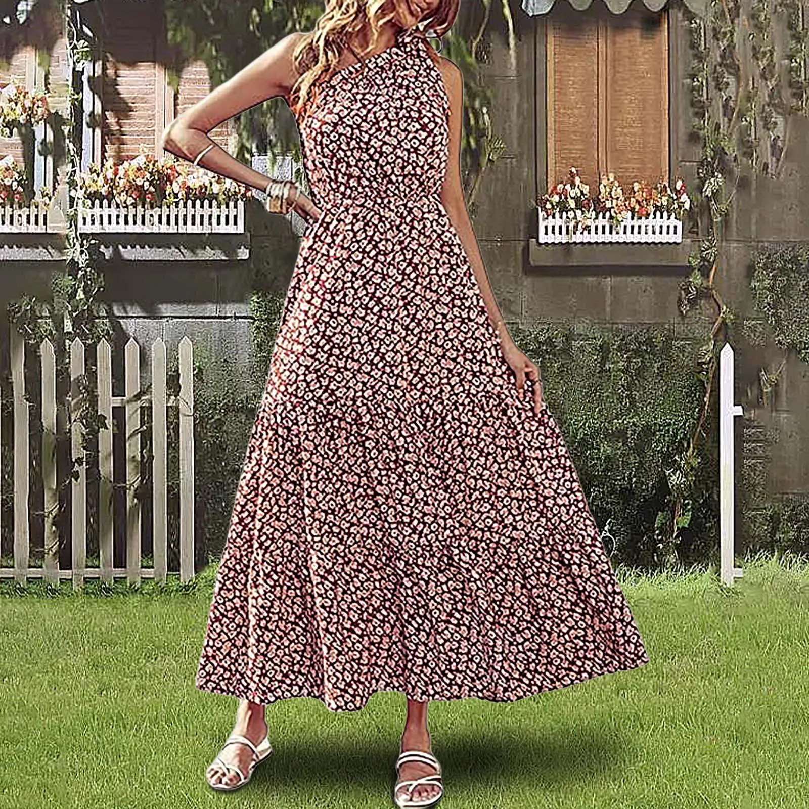 Women Bohemian Floral Dress Sexy One Shoulder Beach Holiday Lace Up Maxi Dresses Summer A Line Ruffles Tunic Dress Ropa De Mujer