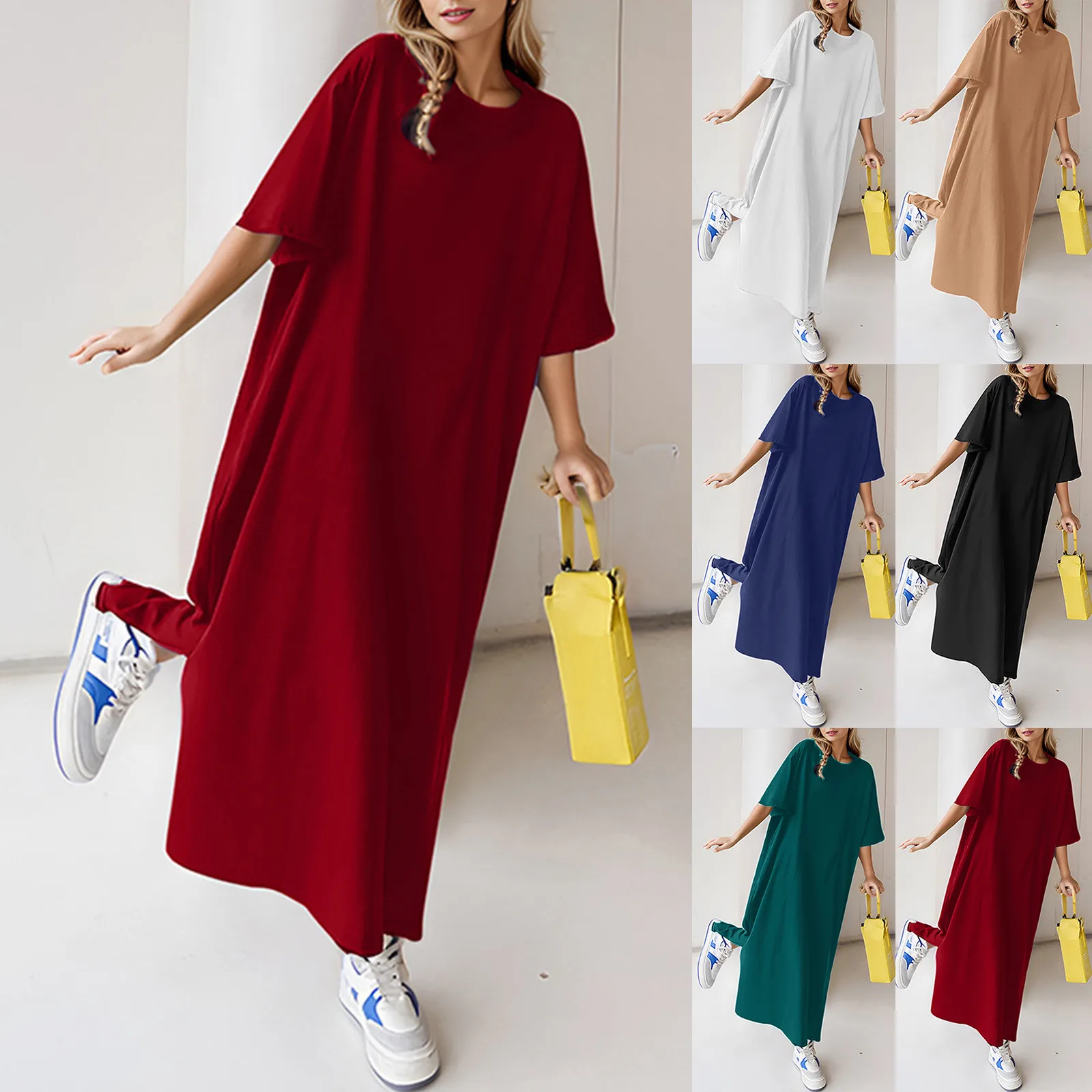 Dresses For Women 2024 Plus Size Loose Casual Solid Color Short Sleeved T Shirt Dress Vestidos Para Mujer Elegantes Y Bonitos