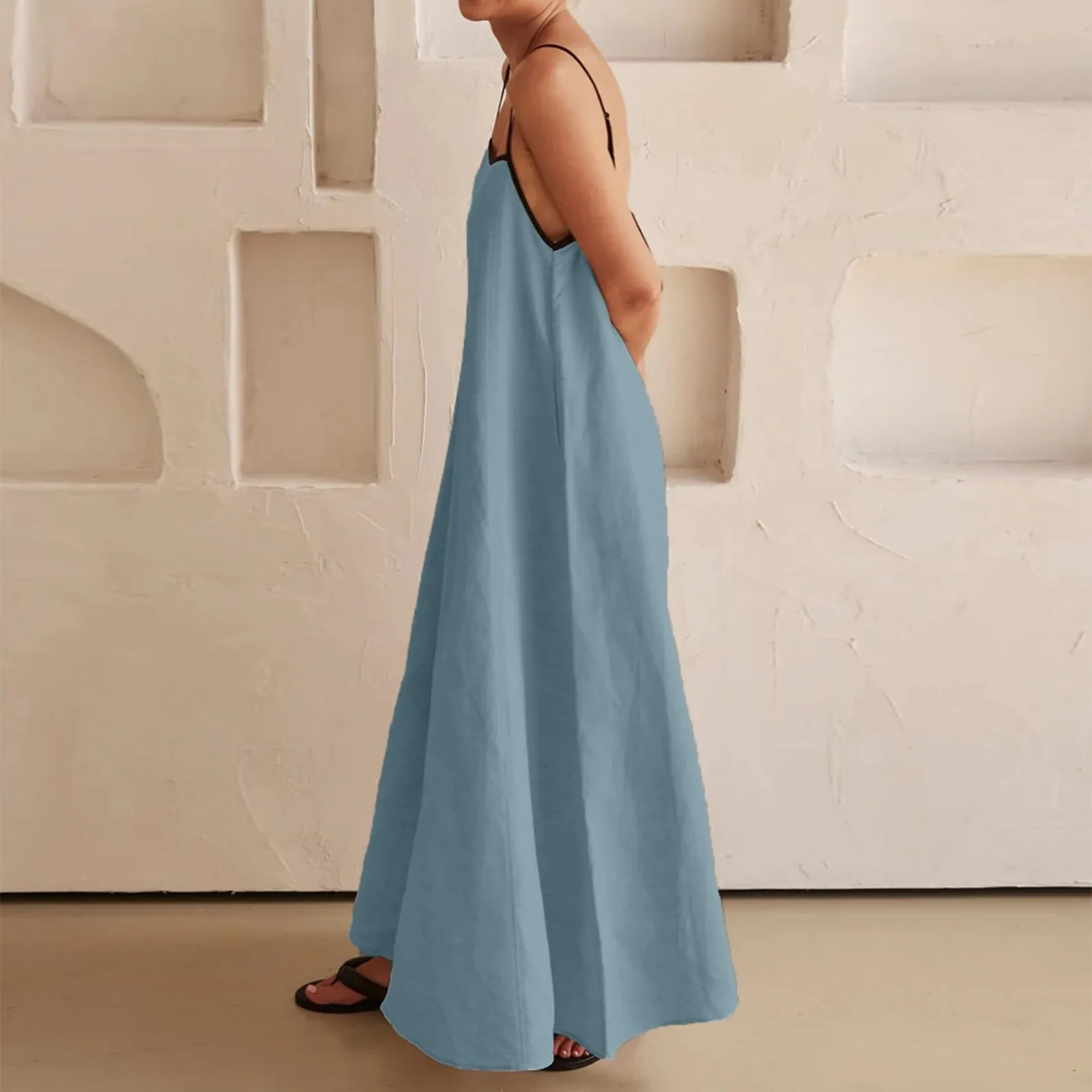 Women Oversized Maxi Dress Summer Basic Spaghetti Strap Backless Lace Up Tank Dress Flowy Casual Nightdress Loose Long Vestidos