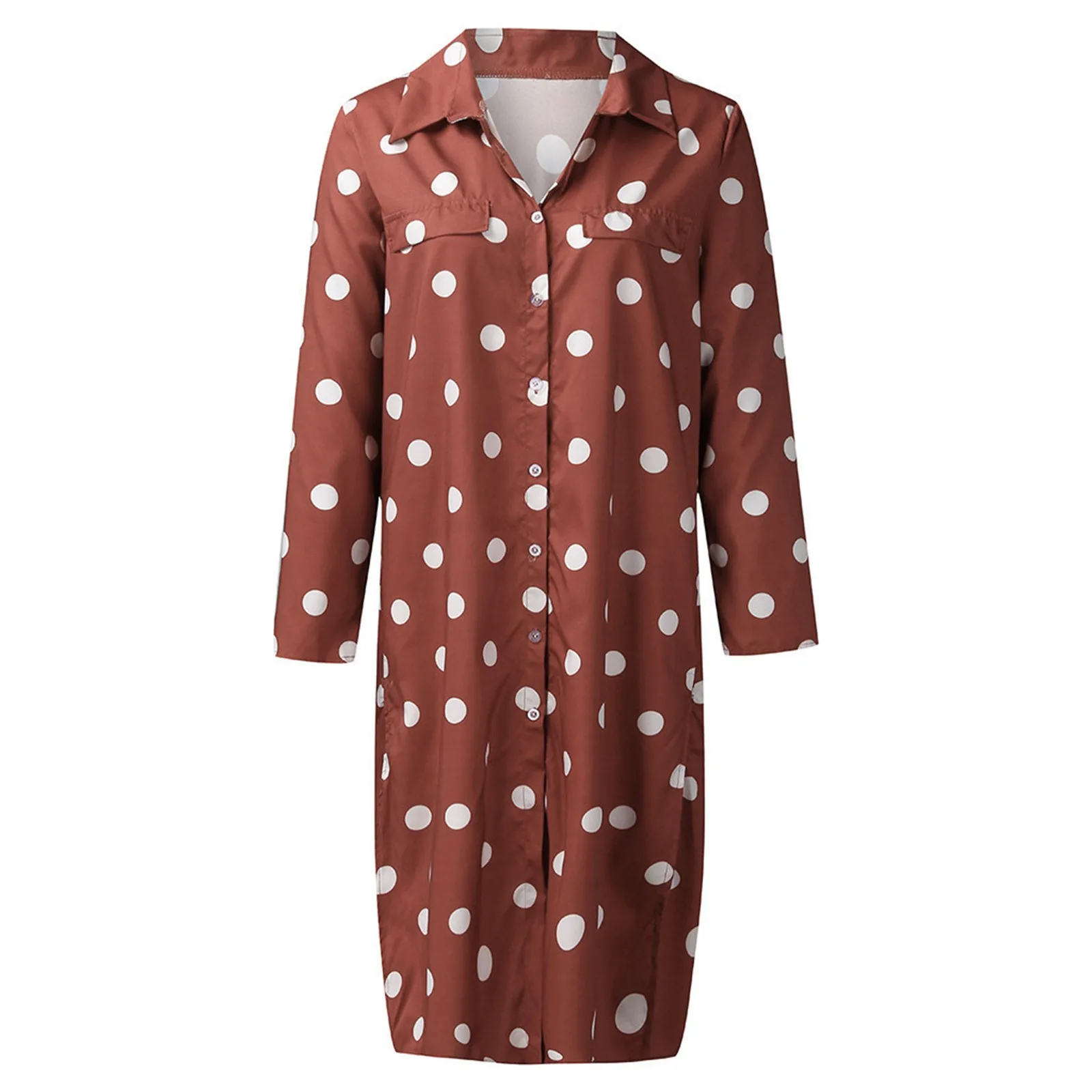 Long Sleeve Polka Dot Print Maxi Dresses Women’S Button Slit Long Flowy Shirt Dress Korean Street Trend Outfits Vestido Feminino