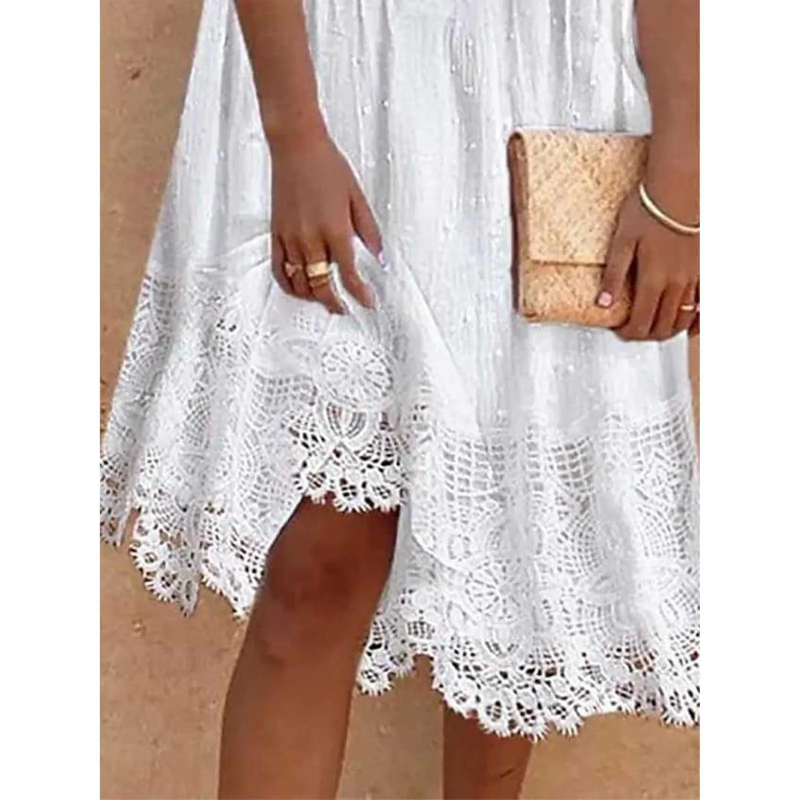 Elegant Chic Dress Women’S Lace Summer Casual White Dress Spring Lace Polka Dot Short Sleeve Dress Cotton Dress платье женское