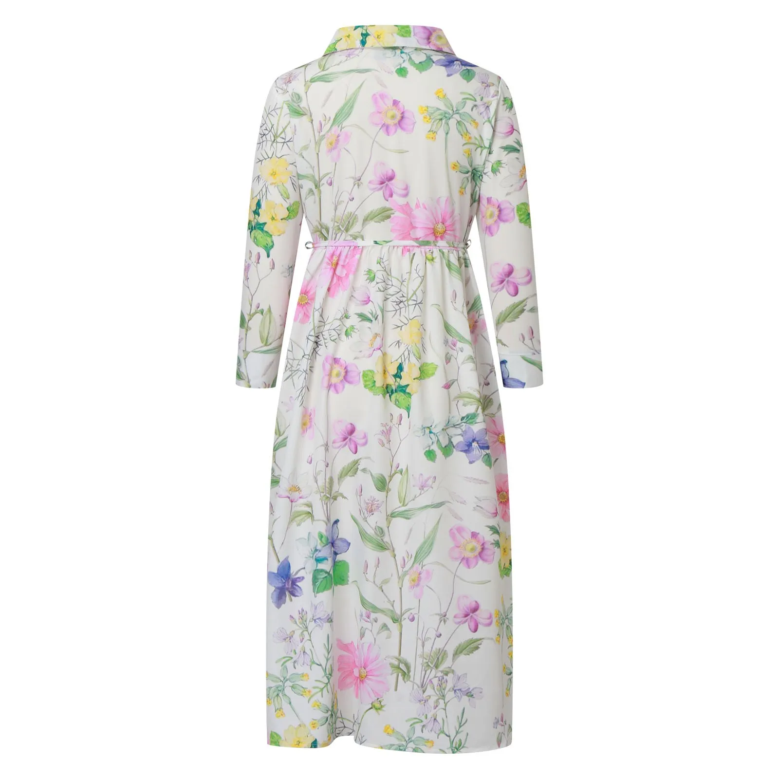 Women Korean Style Dresses Lace Up Waist Defined Shirt Midi Dress Summer Half Sleeve Trendy A Line Dress Seaside Daily Wear