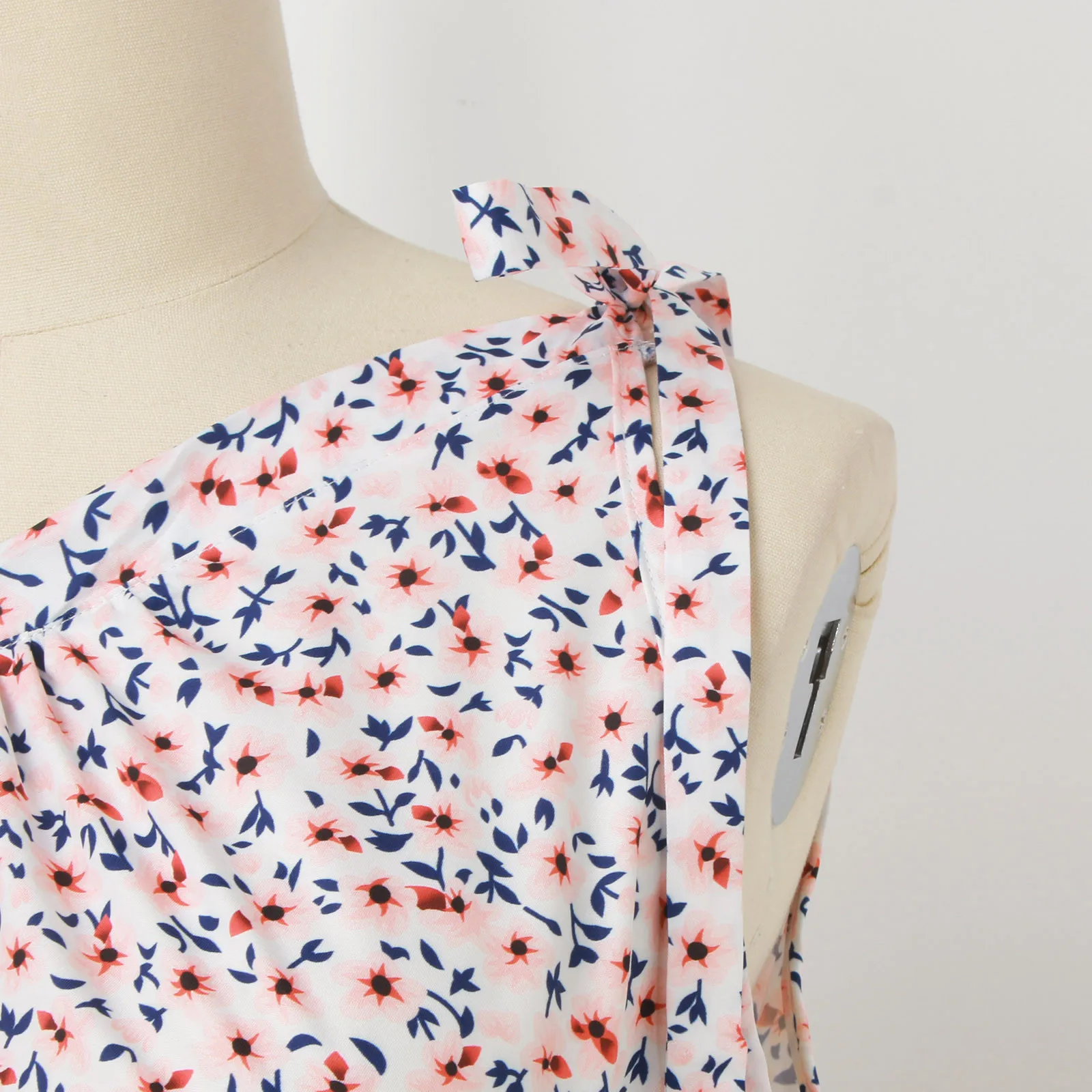 Women Bohemian Floral Dress Sexy One Shoulder Beach Holiday Lace Up Maxi Dresses Summer A Line Ruffles Tunic Dress Ropa De Mujer